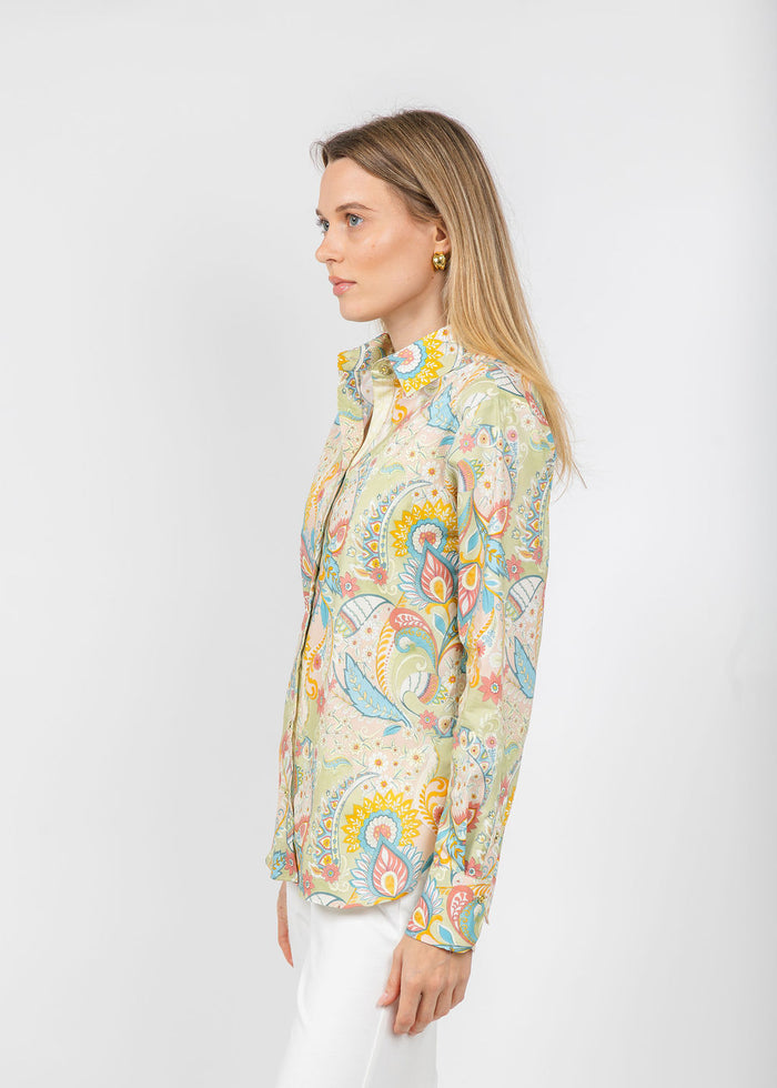 Hinson Wu Margot Long Sleeve Festive Paisley Shirt available at Barbara Katz