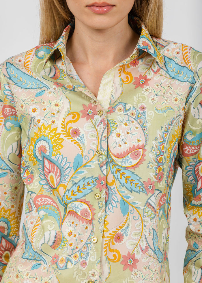 Hinson Wu Margot Long Sleeve Festive Paisley Shirt available at Barbara Katz