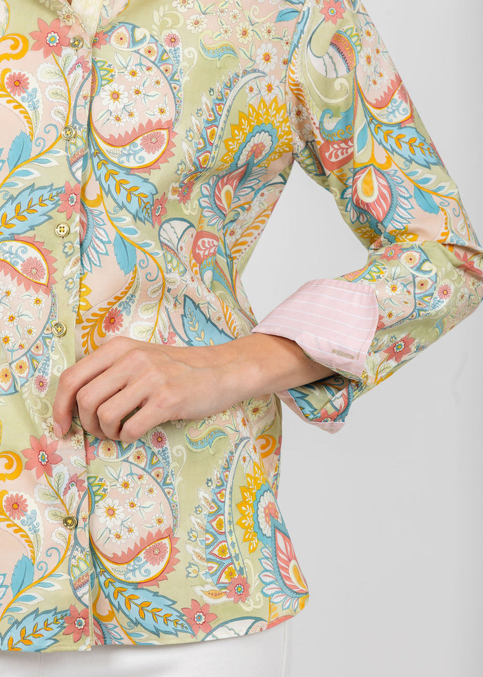 Hinson Wu Margot Long Sleeve Festive Paisley Shirt available at Barbara Katz