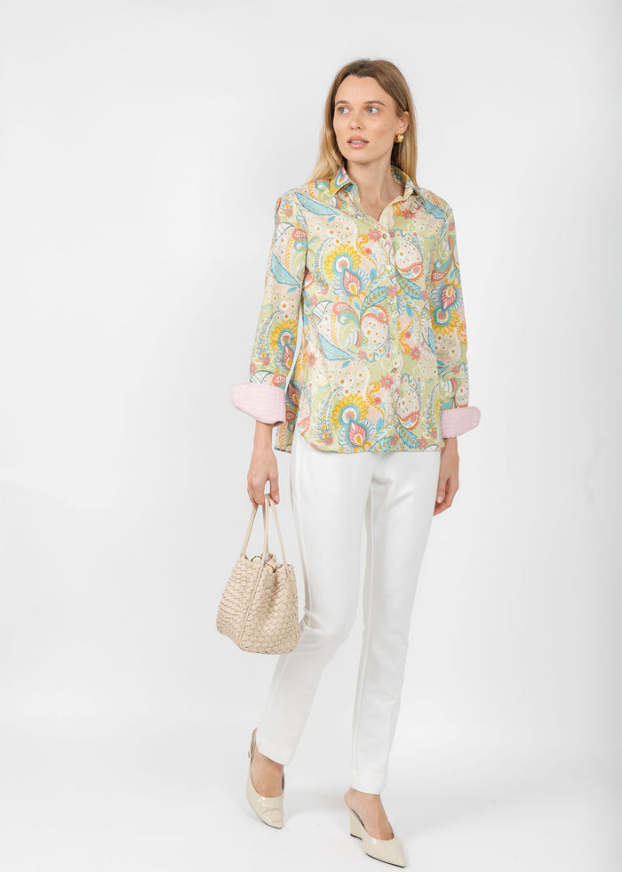 Hinson Wu Margot Long Sleeve Festive Paisley Shirt available at Barbara Katz