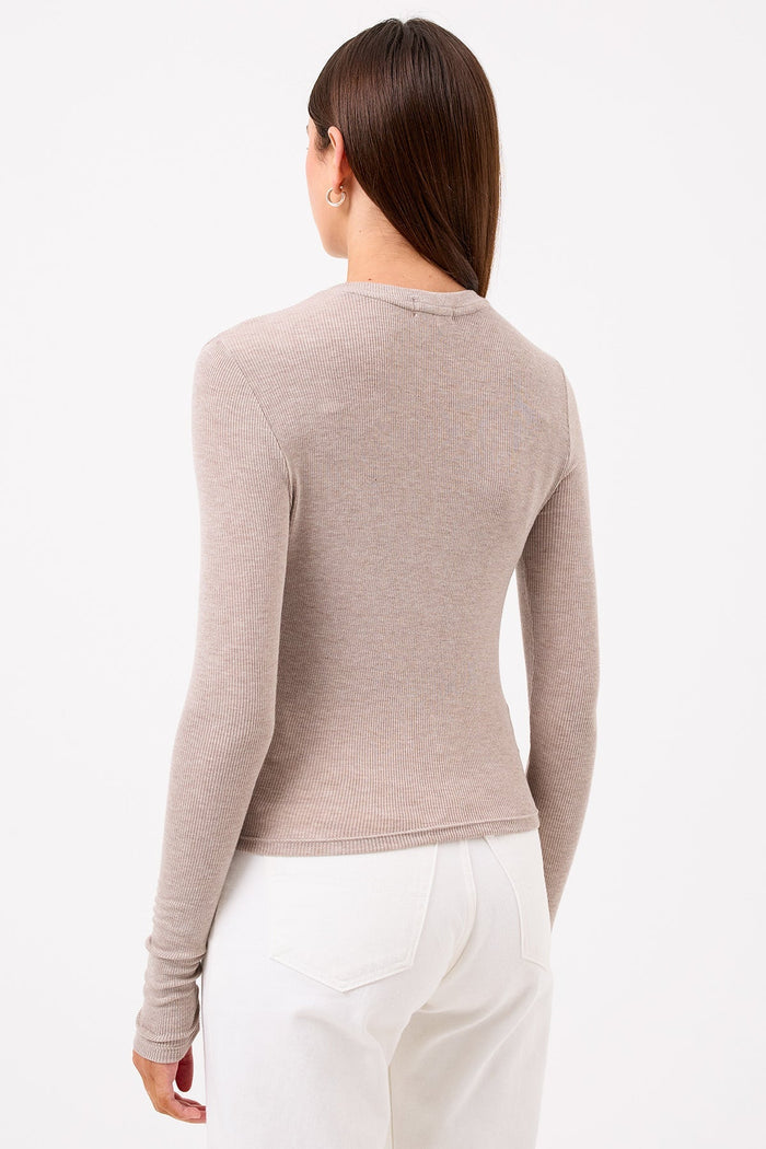 Goldie Marina Ribbed Crop Cardigan in Oatmeal available at Barbara Katz