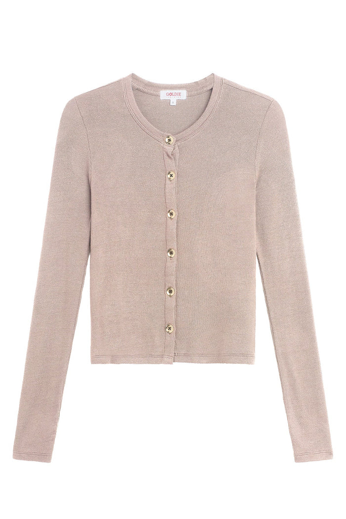 Goldie Marina Ribbed Crop Cardigan in Oatmeal available at Barbara Katz