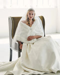 Marionat Bridal Faux Fur Cape with Rhinestone Pin 7112