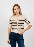 Central Park West Marlon Striped Sheer Cardigan in Oat/Chocolate available at Barbara Katz