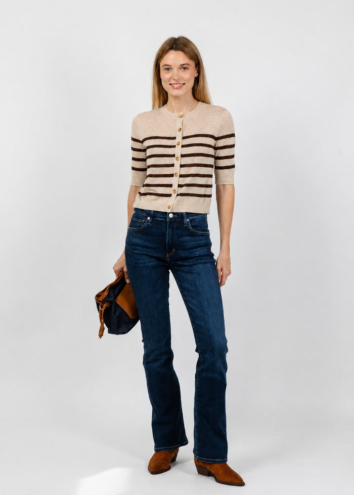 Central Park West Marlon Striped Sheer Cardigan in Oat/Chocolate available at Barbara Katz