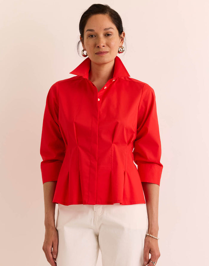 Hinson Wu Martina 3/4 Sleeve Shirt in Poppy available at Barbara Katz