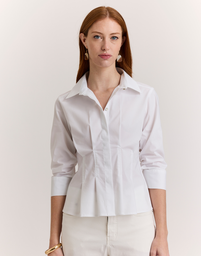 Hinson Wu Martina 3/4 Sleeve Shirt in White available at Barbara Katz