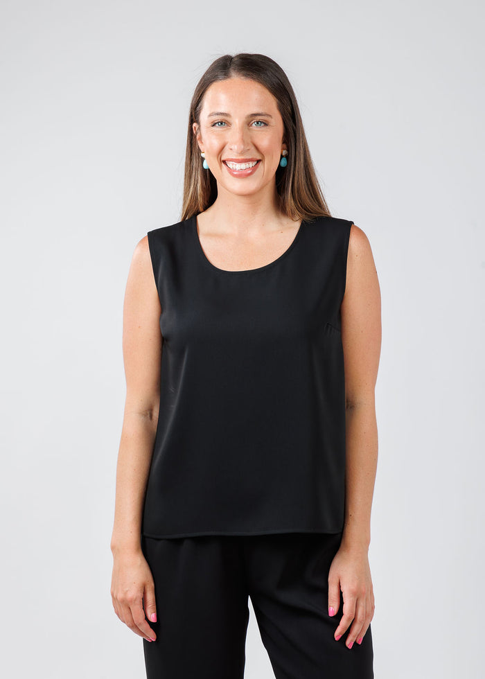 Caroline Rose Matte Crepe Suzette Basic Tank in Black available at Barbara Katz