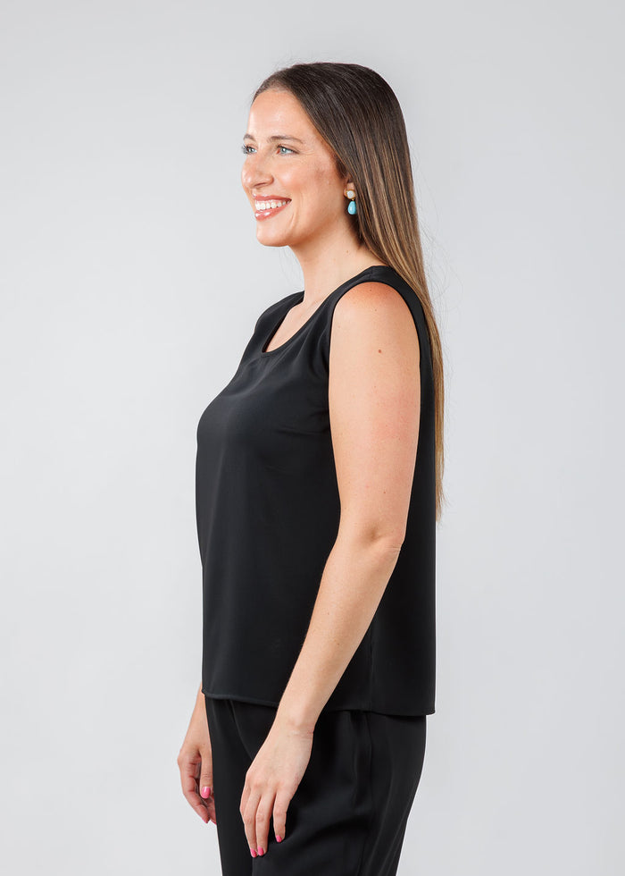 Caroline Rose Matte Crepe Suzette Basic Tank in Black available at Barbara Katz