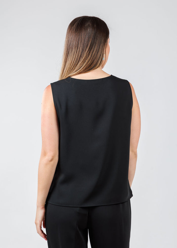Caroline Rose Matte Crepe Suzette Basic Tank in Black available at Barbara Katz