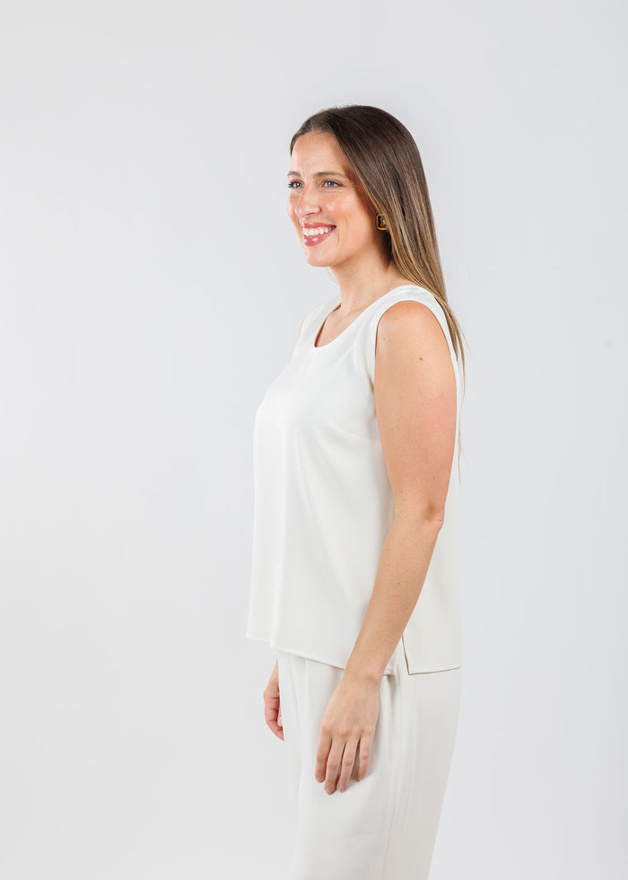 Caroline Rose Matte Crepe Suzette Basic Tank in Ivory available at Barbara Katz