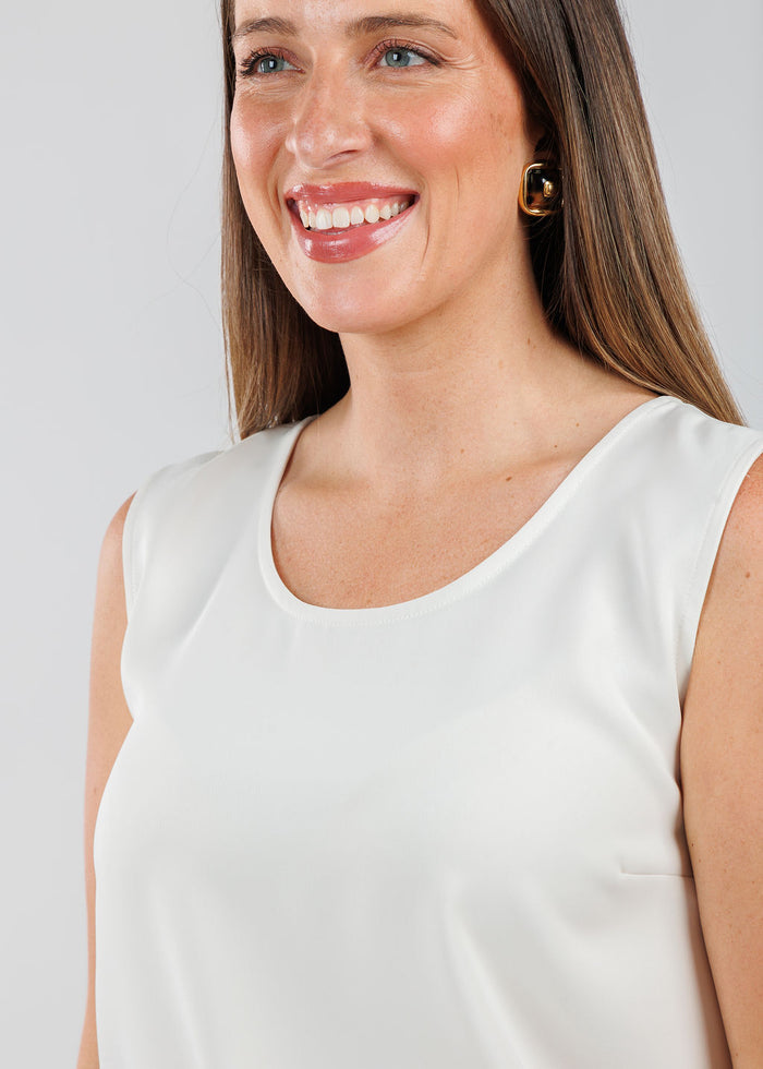Caroline Rose Matte Crepe Suzette Basic Tank in Ivory available at Barbara Katz