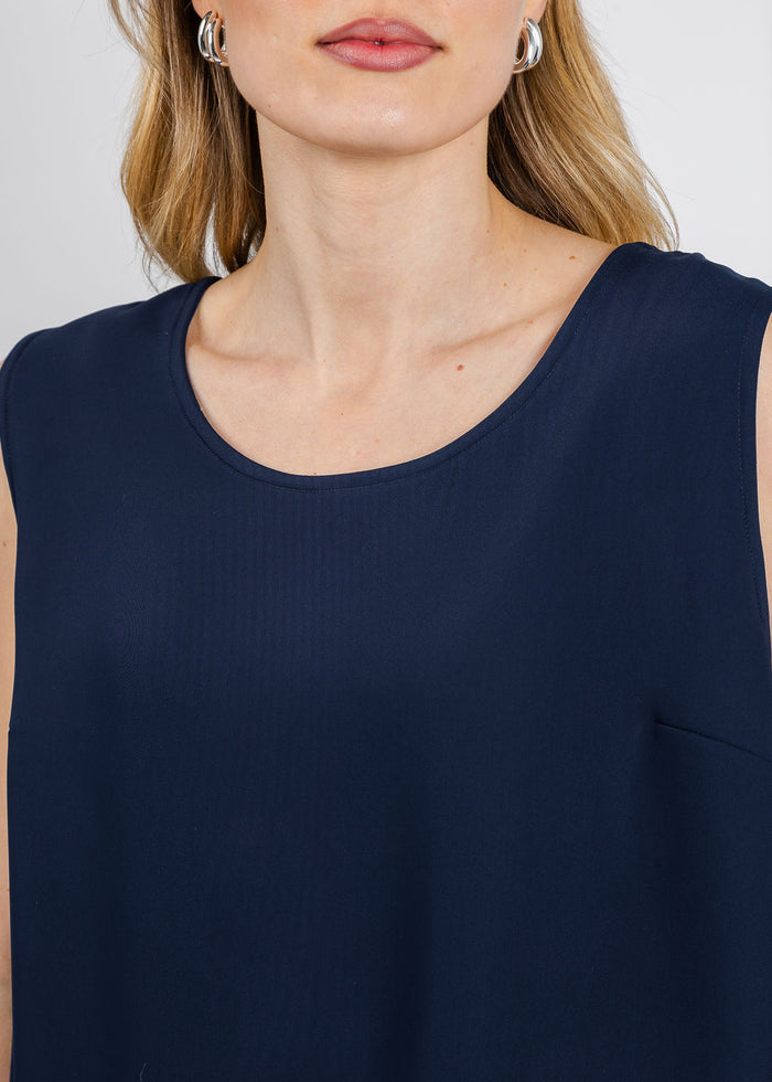 Caroline Rose Matte Crepe Suzette Basic Tank in Navy available at Barbara Katz
