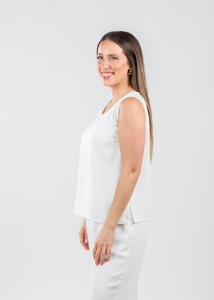 Caroline Rose Matte Crepe Suzette Basic Tank in White available at Barbara Katz