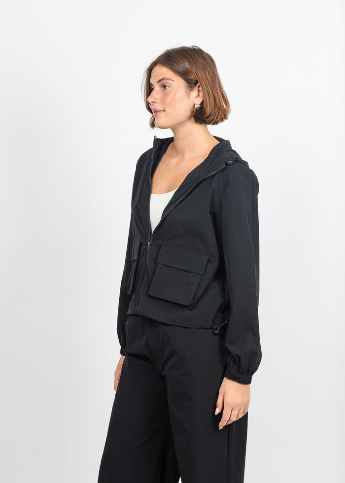 Lola & Sophie Maya Tech Canvas Jacket in Black available at Barbara Katz