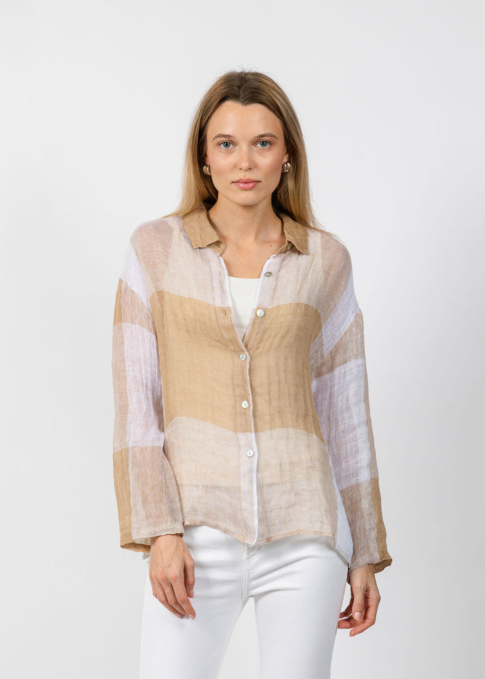 Elliott Lauren Mesh Easy Button Up Shirt in Latte available at Barbara Katz