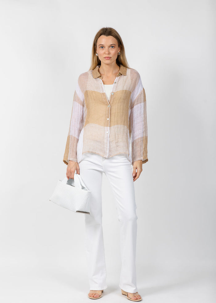 Elliott Lauren Mesh Easy Button Up Shirt in Latte available at Barbara Katz