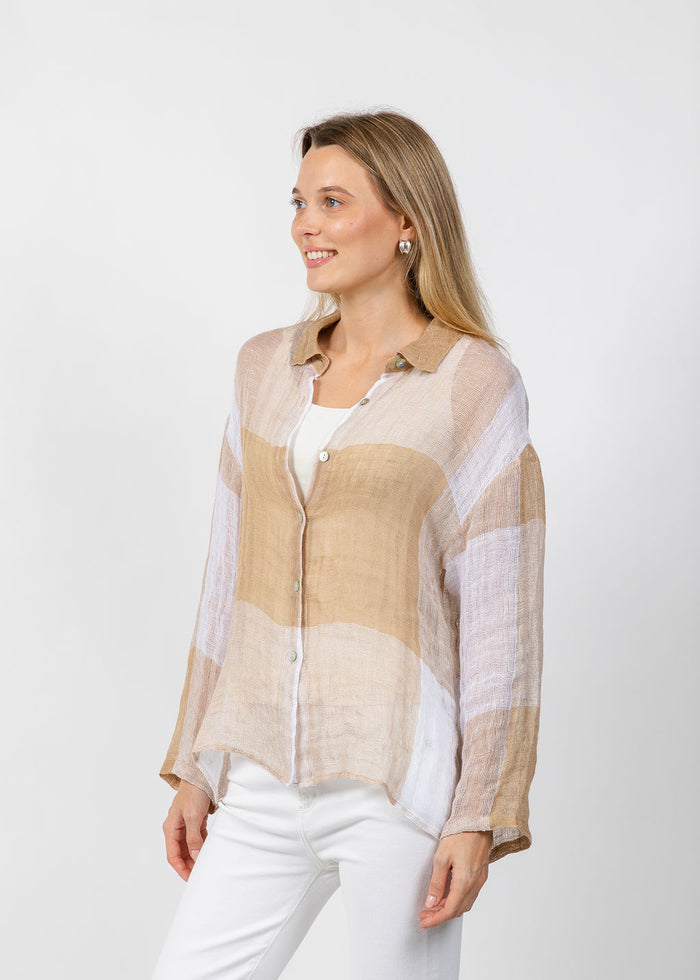 Elliott Lauren Mesh Easy Button Up Shirt in Latte available at Barbara Katz