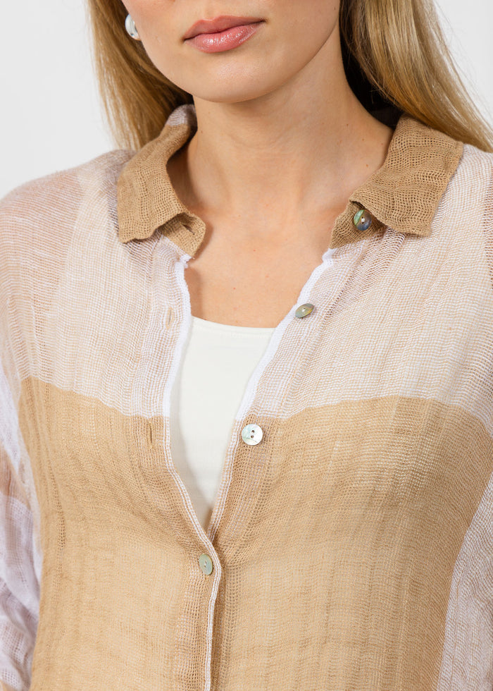 Elliott Lauren Mesh Easy Button Up Shirt in Latte available at Barbara Katz
