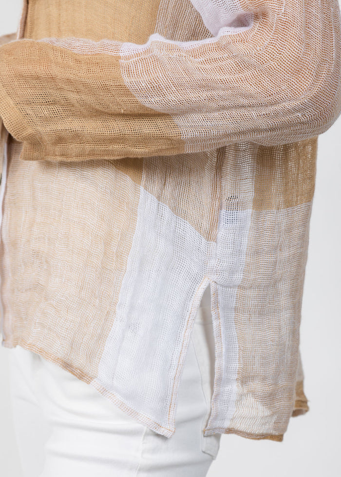 Elliott Lauren Mesh Easy Button Up Shirt in Latte available at Barbara Katz