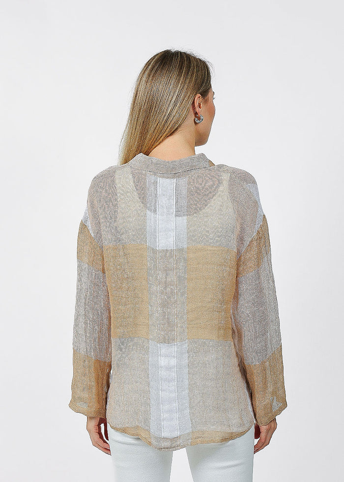 Elliott Lauren Mesh Easy Button Up Shirt in Latte available at Barbara Katz