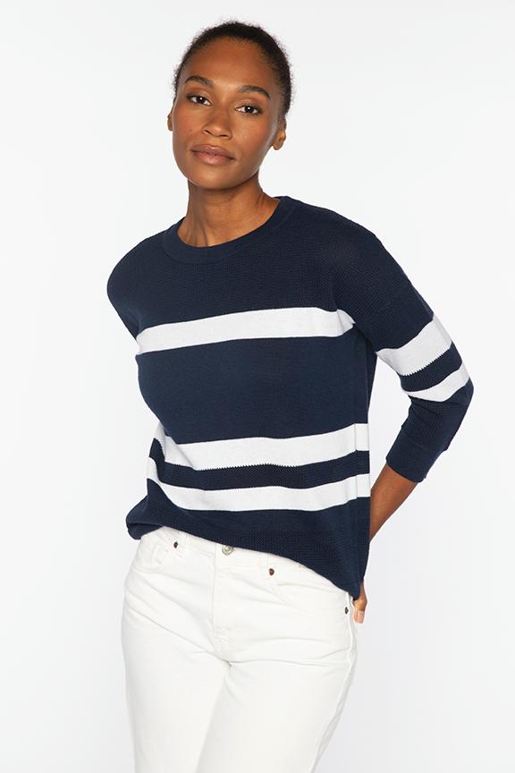 Kinross Mesh Stripe Crew Sweater available at Barbara Katz