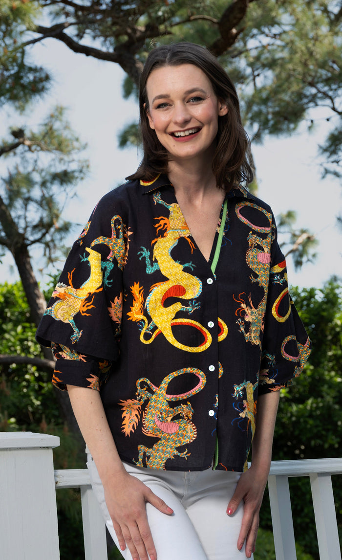 Dizzy-Lizzie Milano Top in Black Dragon Print available at Barbara Katz