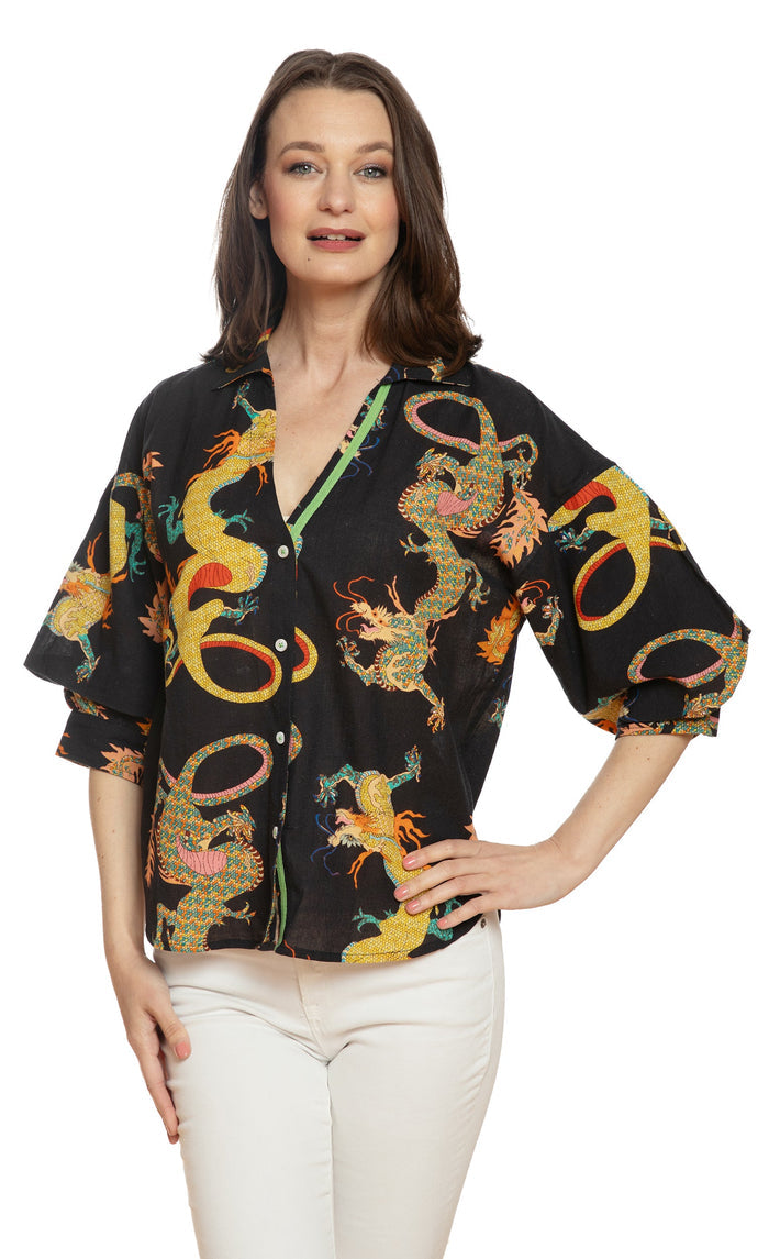 Dizzy-Lizzie Milano Top in Black Dragon Print available at Barbara Katz