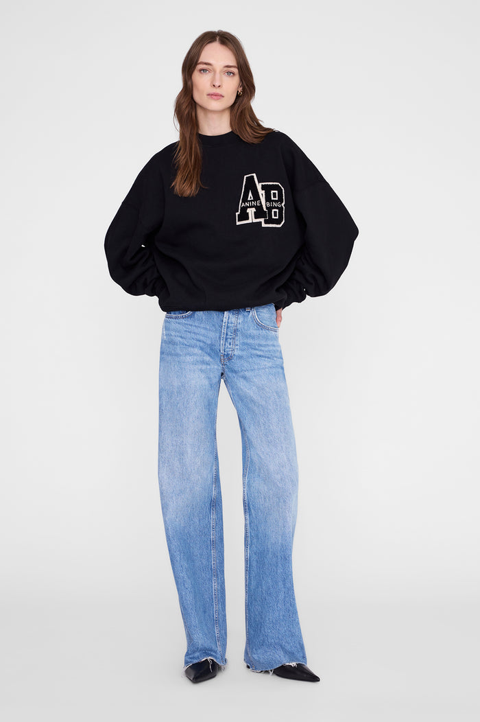 ANINE BING Miles Sweatshirt Letterman - Black - On Model Front