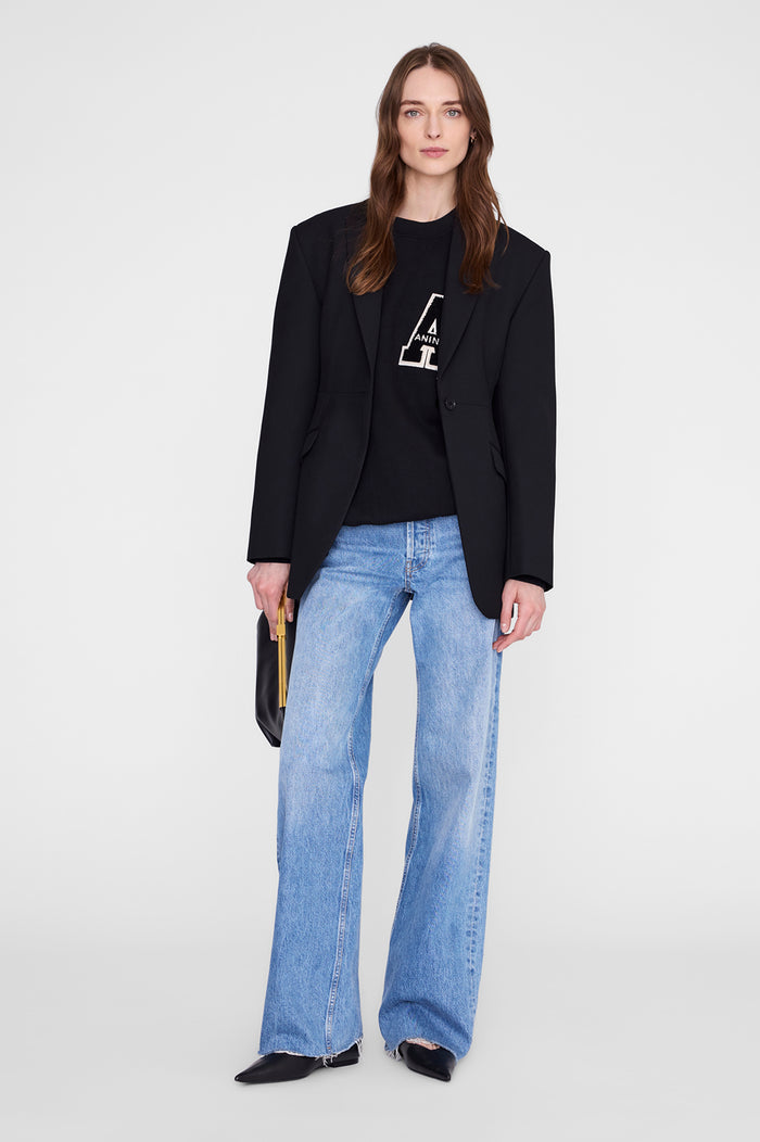 ANINE BING Miles Sweatshirt Letterman - Black - On Model Front second image
