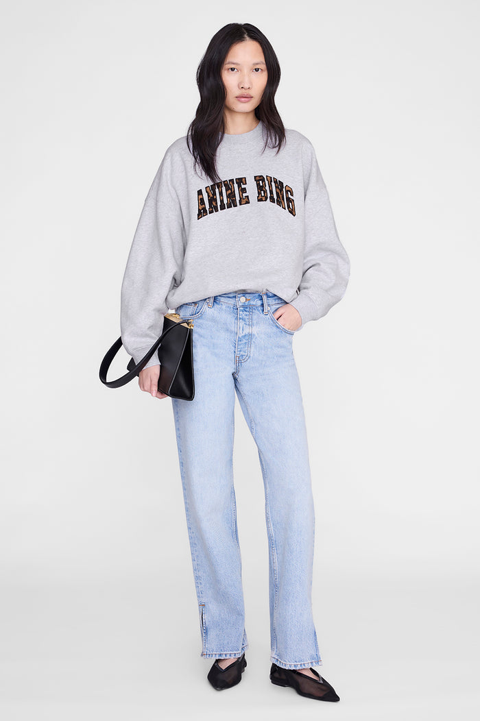ANINE BING Miles Sweatshirt Anine Bing Leopard - Heather Grey - on model front