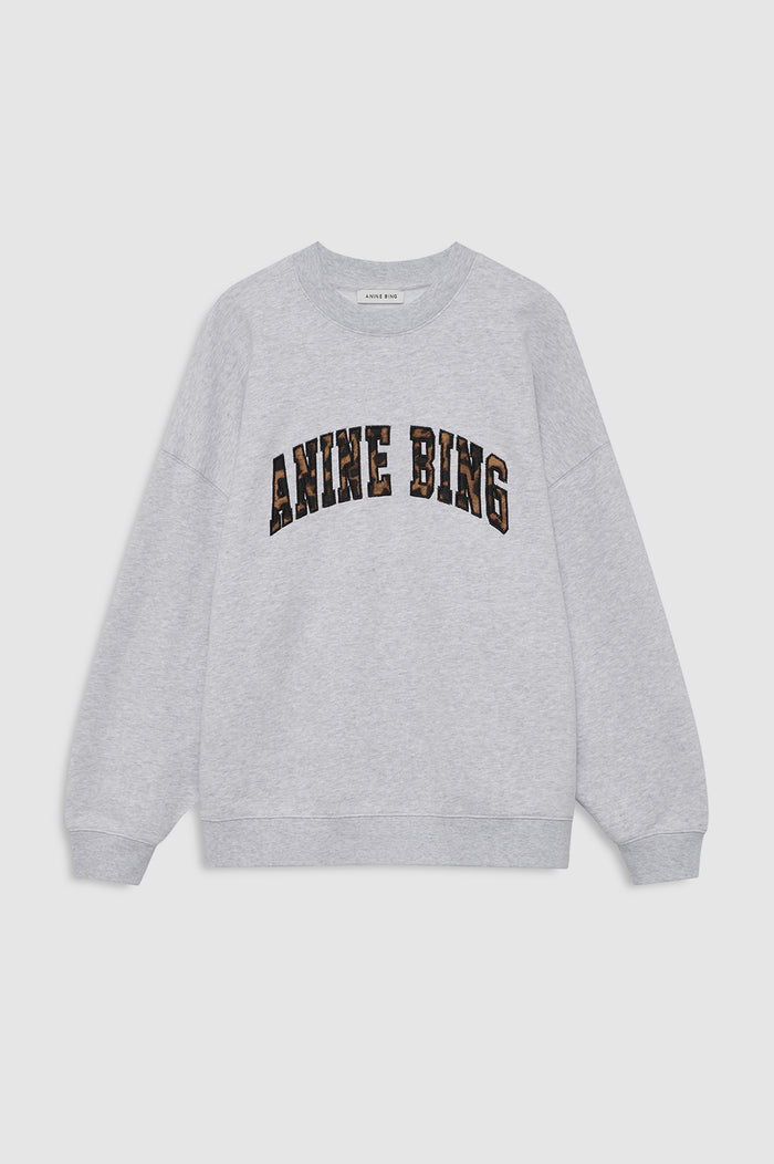 ANINE BING Miles Sweatshirt Anine Bing Leopard - Heather Grey - front view