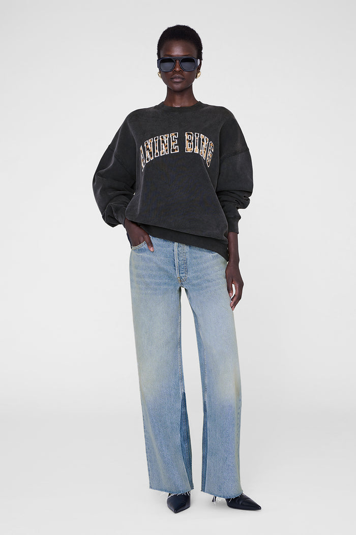 ANINE BING Miles Sweatshirt Anine Bing Leopard - Washed Black - On Model Front
