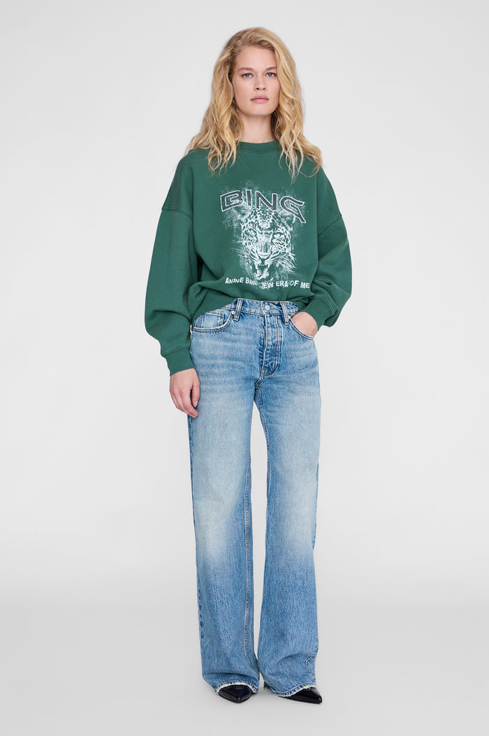 ANINE BING - Miles Sweatshirt Leo Muse - Deep Emerald - on model front