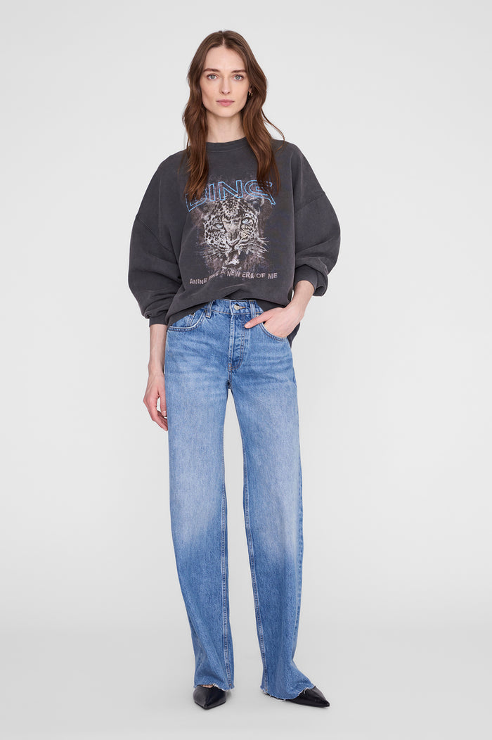 ANINE BING Miles Sweatshirt Leo Muse - Washed Black - on model front