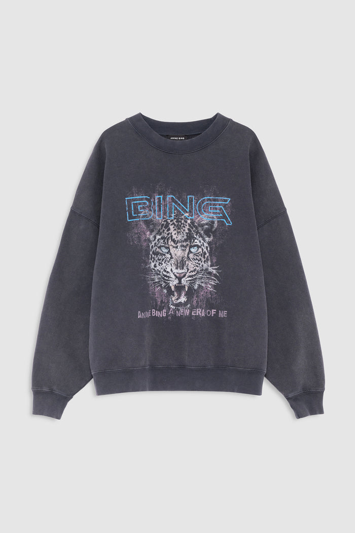 ANINE BING Miles Sweatshirt Leo Muse - Washed Black - front view