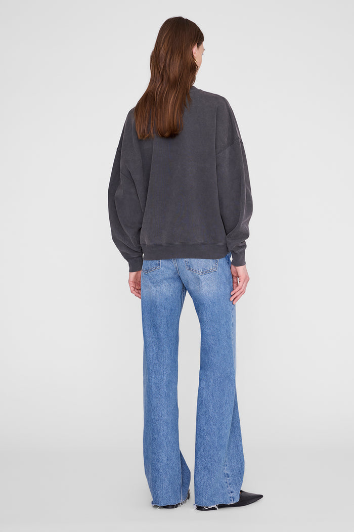 ANINE BING Miles Sweatshirt Leo Muse - Washed Black - on model back
