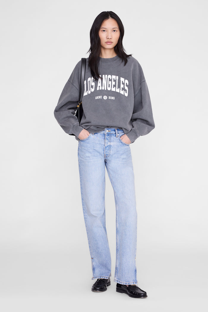 ANINE BING Miles Sweatshirt Los Angeles University - Washed Grey - on model front