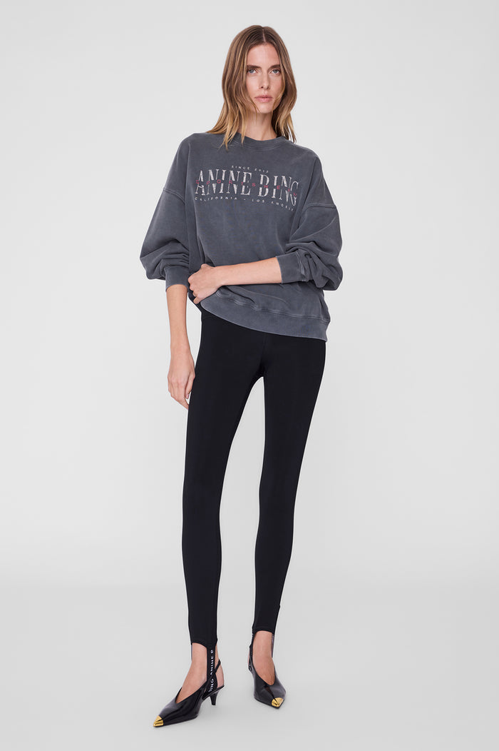 ANINE BING Miles Sweatshirt Sport Club - Washed Black - on model front