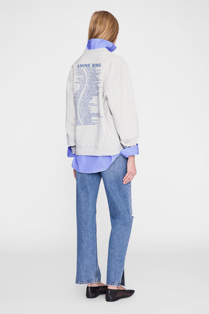 ANINE BING Miles Sweatshirt Waves - Heather Grey - on model back
