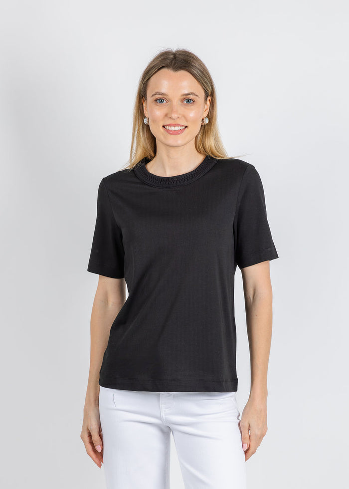 Margittes Milla Crochet Crew Tee in Black available at Barbara Katz