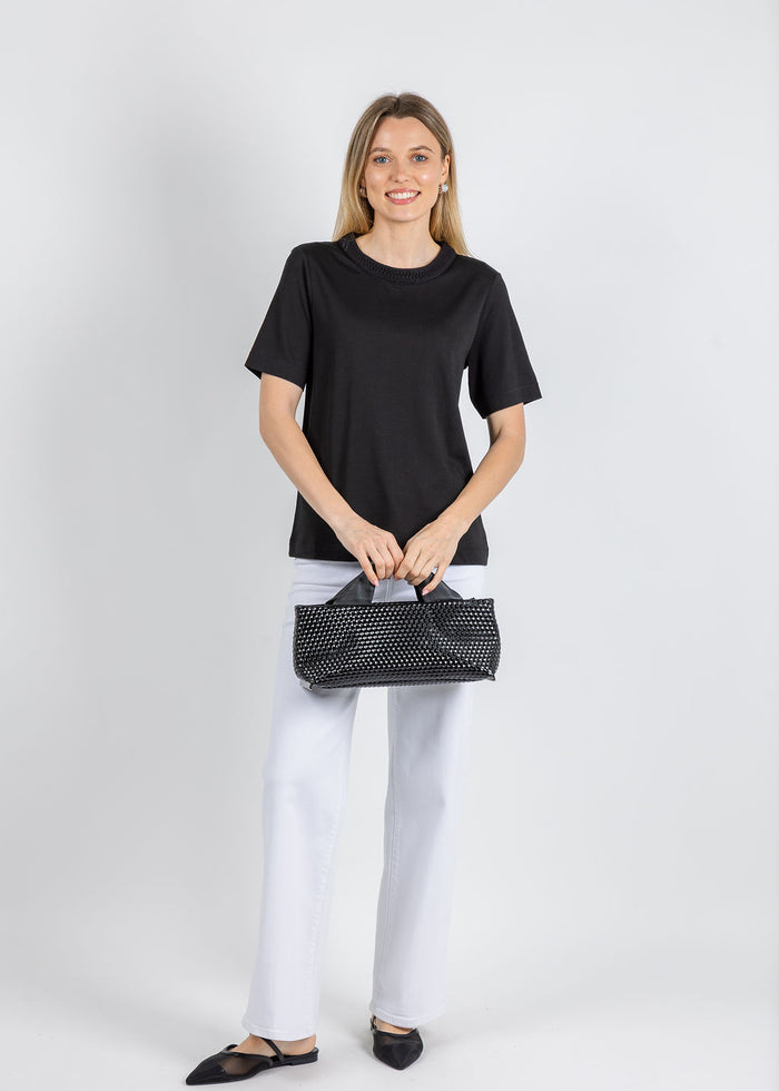 Margittes Milla Crochet Crew Tee in Black available at Barbara Katz