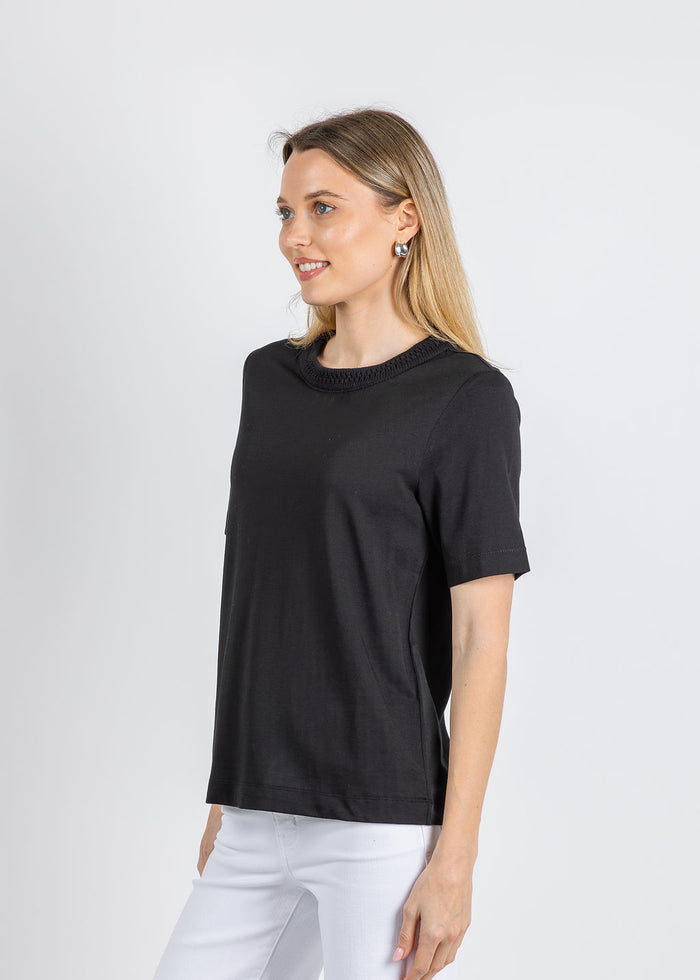Margittes Milla Crochet Crew Tee in Black available at Barbara Katz