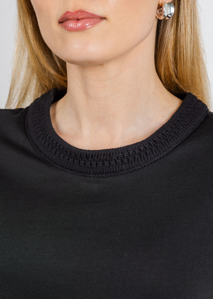 Margittes Milla Crochet Crew Tee in Black available at Barbara Katz