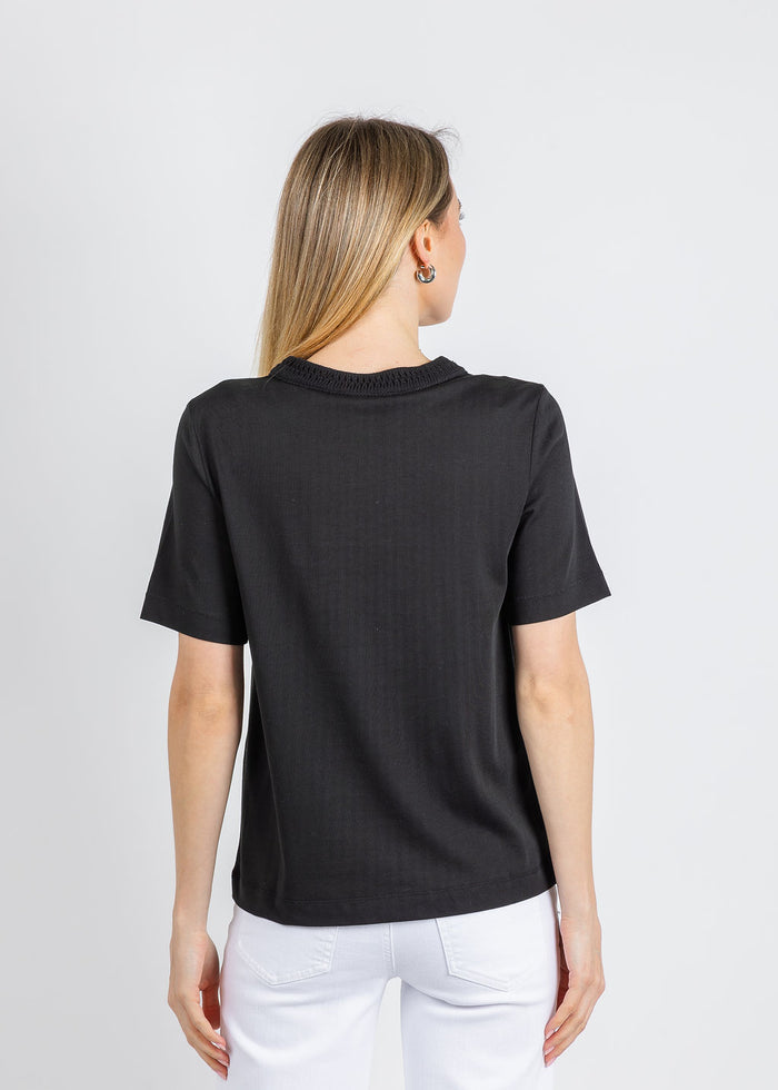 Margittes Milla Crochet Crew Tee in Black available at Barbara Katz