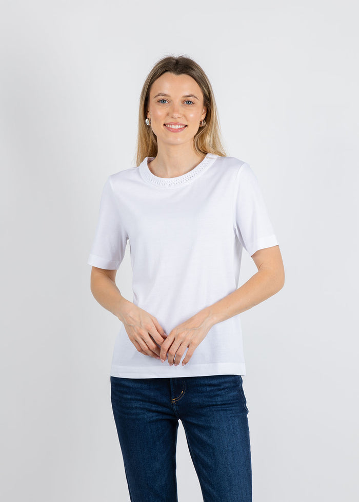 Margittes Milla Crochet Crew Tee in White available at Barbara Katz