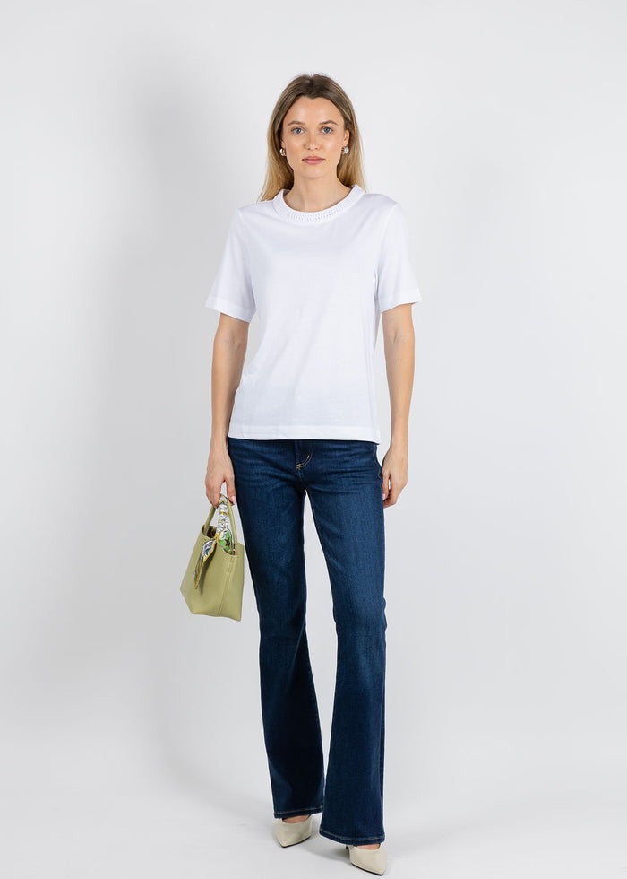 Margittes Milla Crochet Crew Tee in White available at Barbara Katz