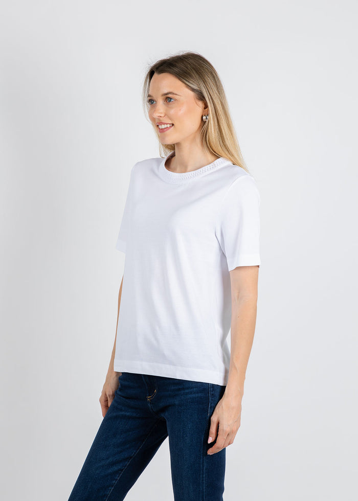 Margittes Milla Crochet Crew Tee in White available at Barbara Katz