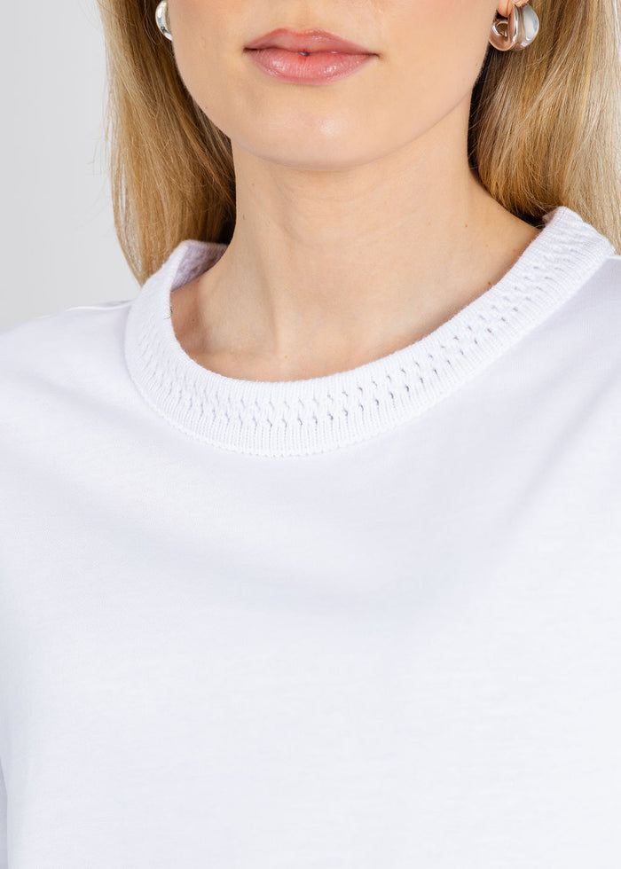 Margittes Milla Crochet Crew Tee in White available at Barbara Katz