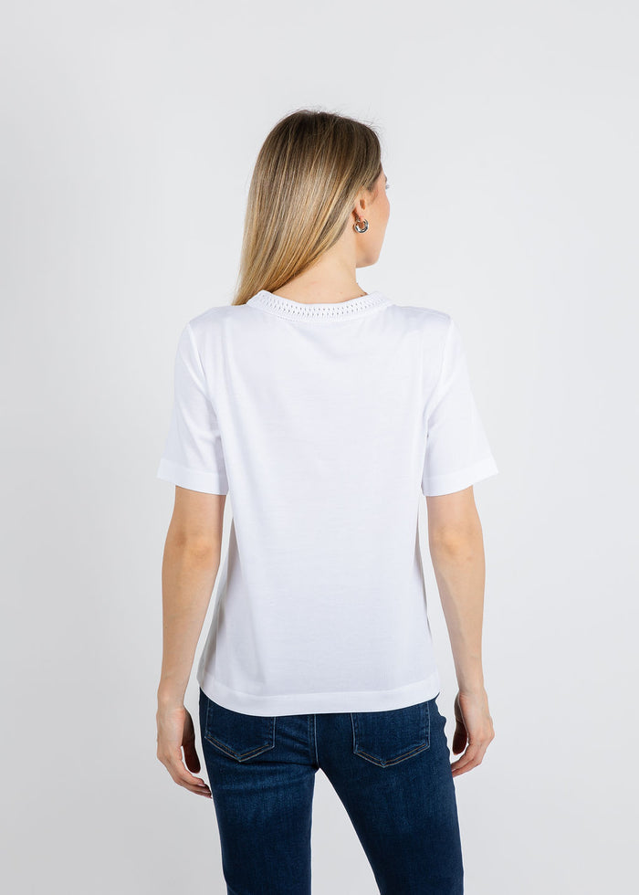 Margittes Milla Crochet Crew Tee in White available at Barbara Katz